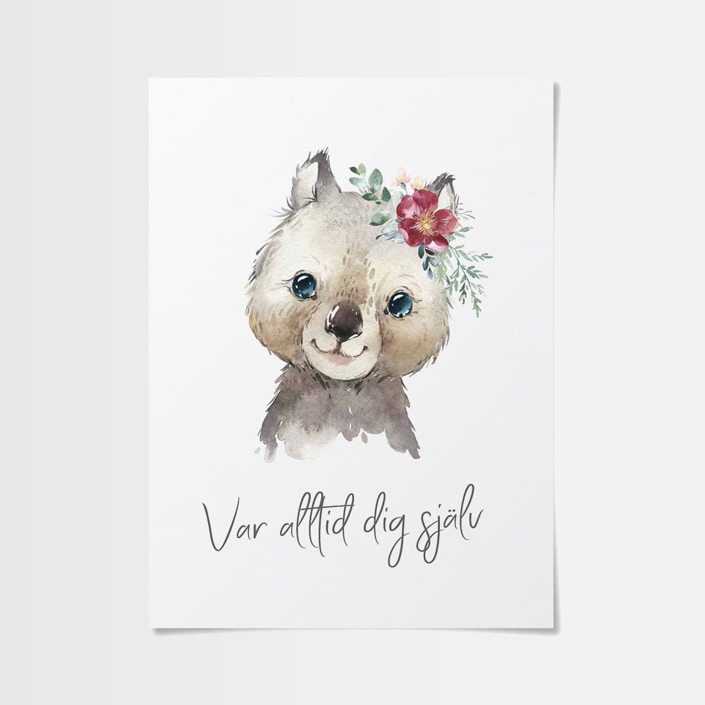 Poster till barnrum med pungdjur med blomma