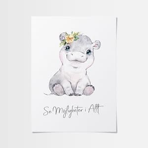 affischer flodhästbebis med blommor